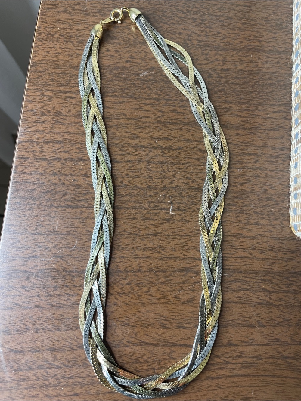Tri-Tone Braided Chain Necklace - Gold, Silver, and Gray